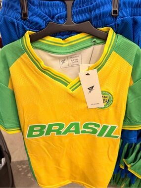 Kids Primark Brasil Yellow & Green Soccer Jersey & shorts set